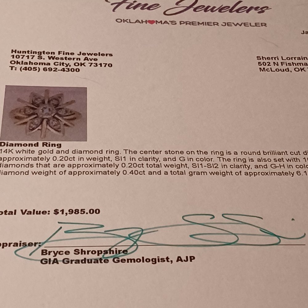 14 k  white gold diamond  ring